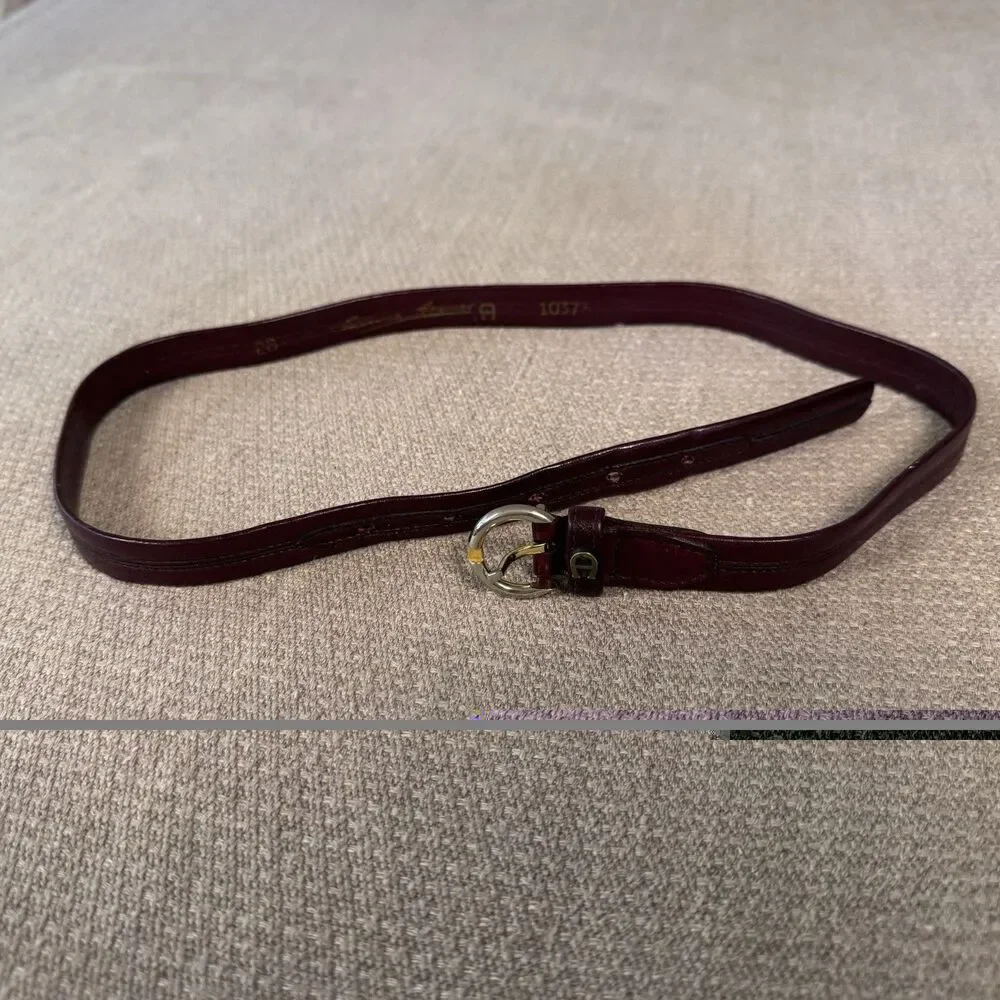 Vintage Etienne Aigner Leather Belt 1037 Brass Buckle 28 Skinny Equestrian 524
